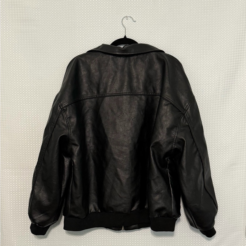 Princess Polly Goldsmith Faux Leather Bomber Jacket Black Oversized US 6 - Picture 13 of 15